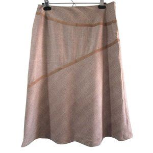 Faconnable Wool Cashmere Blend Brown Khaki Lined Skirt Suede Trim Ladies 8 GUC